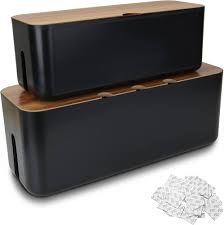 Lot de 2 Boîtes de Rangement pour Câbles Noires SENENQU